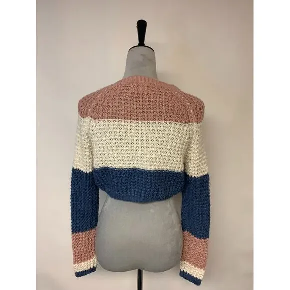 Aeropostale Womens Sweater Size XS Colorblock Open Knit Cropped Twee Schoolgirl - Picture 3 of 10